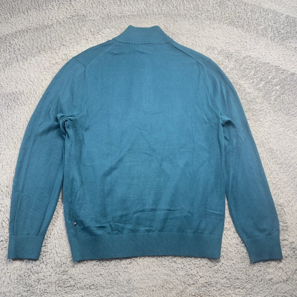 Nautica Sweater Mens Large Teal‎ Blue Cotton Viscose Blend Quarter Zip Pullover